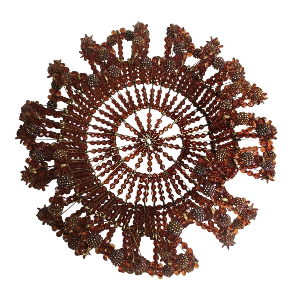 Vintage Handcrafted Large Art Basket Safety Pins Beads Beaded Art